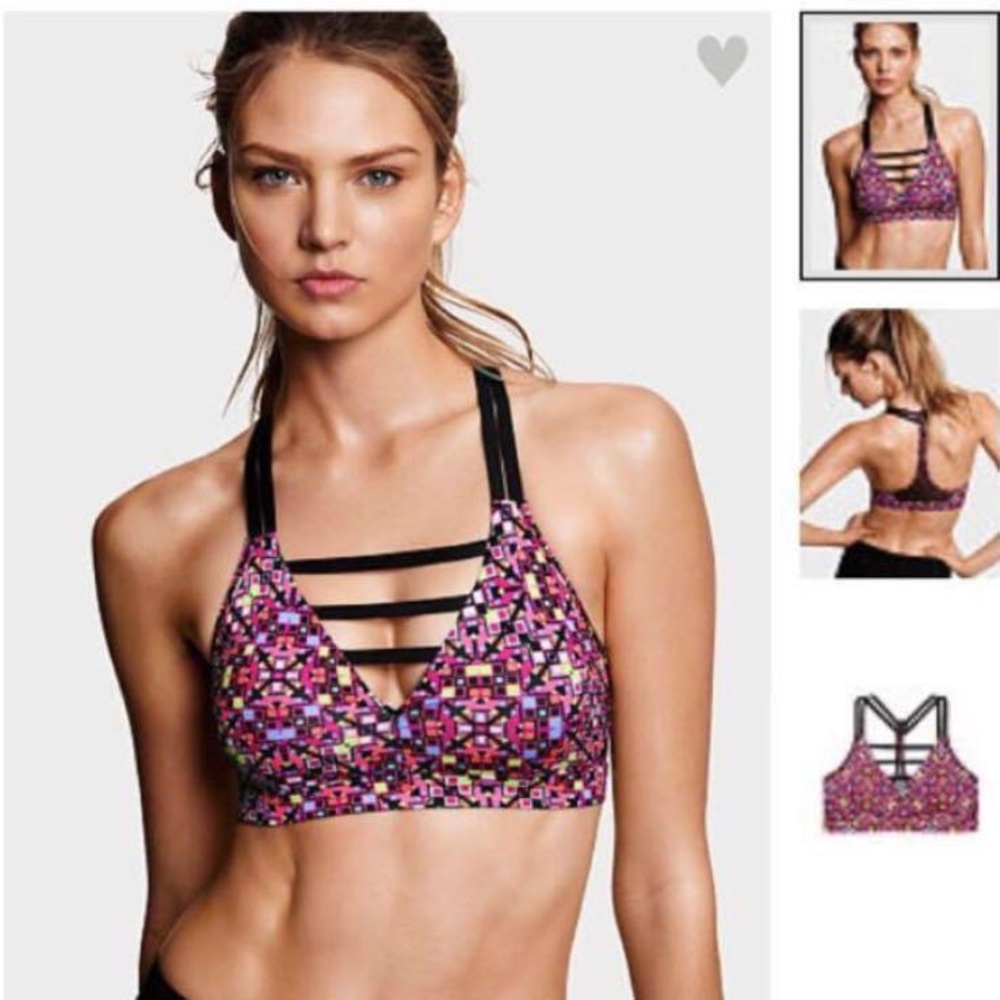 Victoria’s Secret neon strappy multicolored sports bra size large